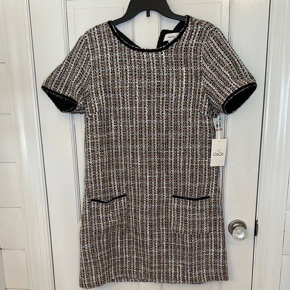 Cece Metallic Thread Tweed Short Sleeve Dress size 12‎ NWT/minor damage